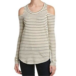 NWT CHASER Long Sleeve Gold Striped Cold Shoulder Top Size Medium